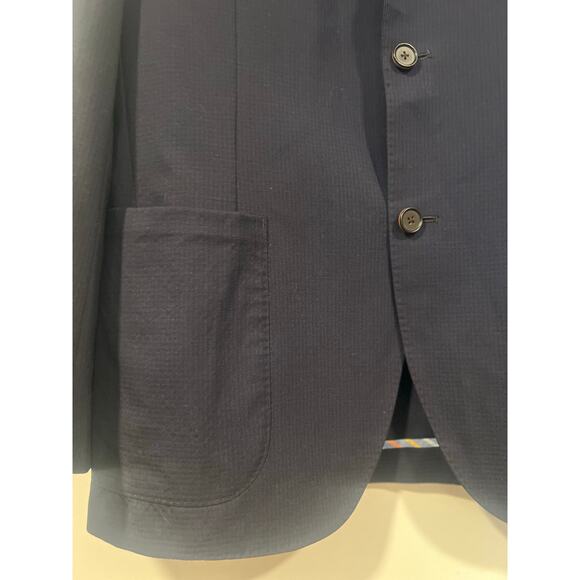 Ibiza Wool Stretch Seersucker Half-Lined Sport Coat Navy Blue Mens Sz 42L Blazer - Picture 7 of 7